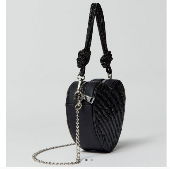 Kimchi Blue NWT Black Rhinestone Heart Mini Baguette Bag |Coquette Girl Y2K Glam - Picture 2 of 12